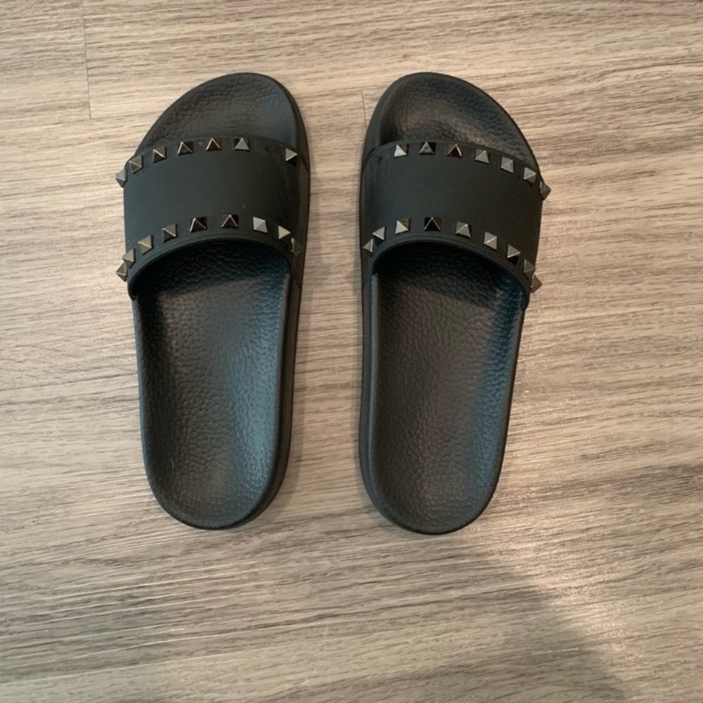 Valentino Black Rock stud slides